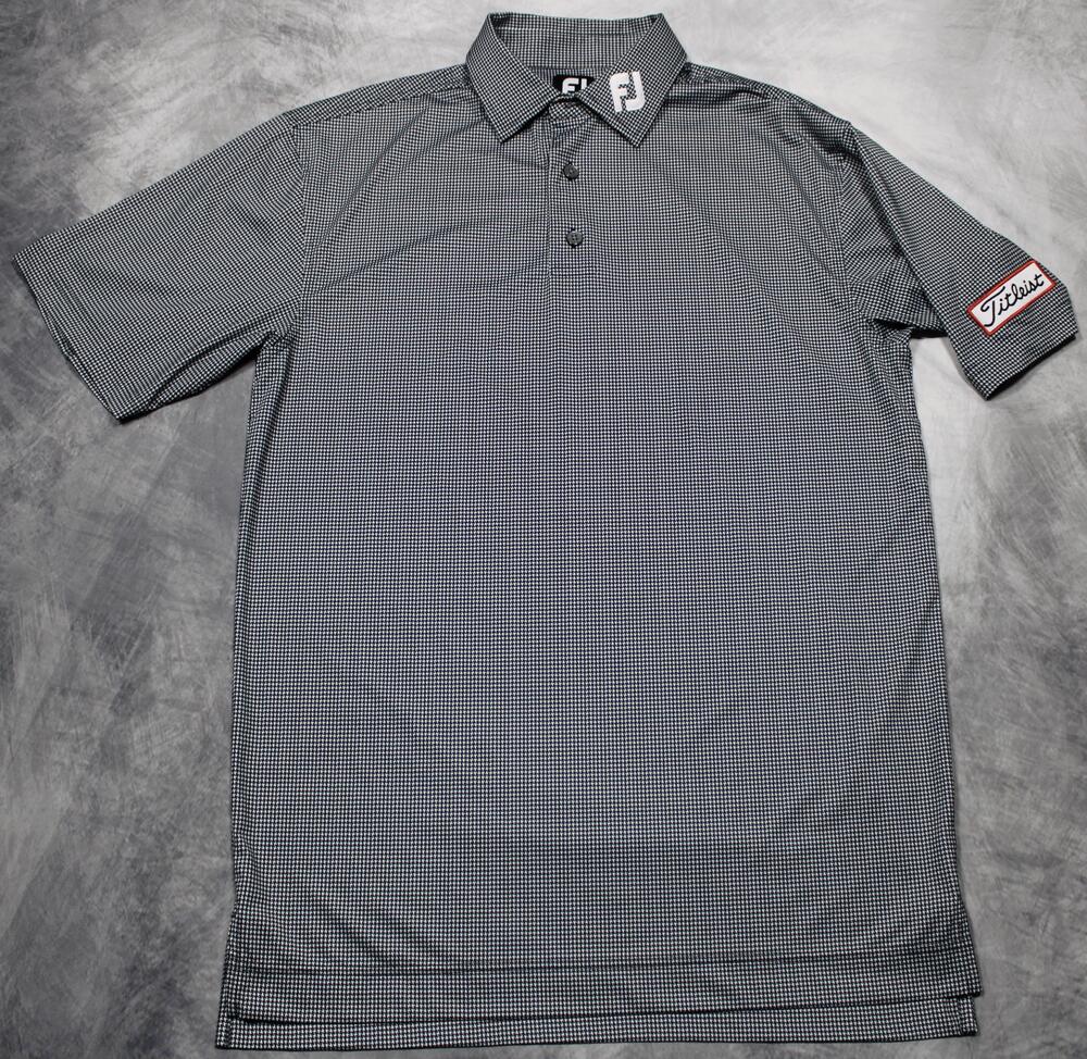 FootJoy Titleist Golf Polo Shirt Mens Medium Gray Houndstooth Performance